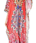 Sakkas Georgettina Flowy Rhinestone V Neck Long Caftan Dress/Cover Up