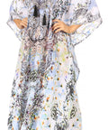 Sakkas Georgettina Flowy Rhinestone V Neck Long Caftan Dress/Cover Up