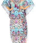 Sakkas Georgettina Flowy Rhinestone V Neck Long Caftan Dress/Cover Up