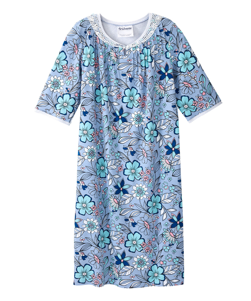 Open Back Knit Nightgown with Lace Trim - Clearance