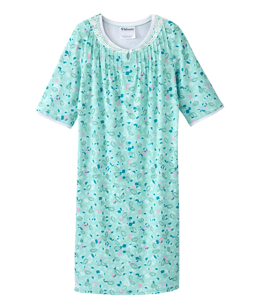 Open Back Knit Nightgown with Lace Trim - Clearance
