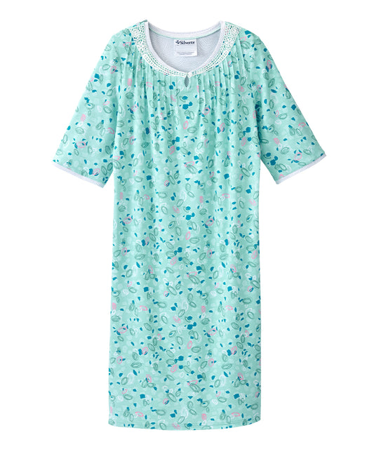 Open Back Knit Nightgown with Lace Trim - Clearance