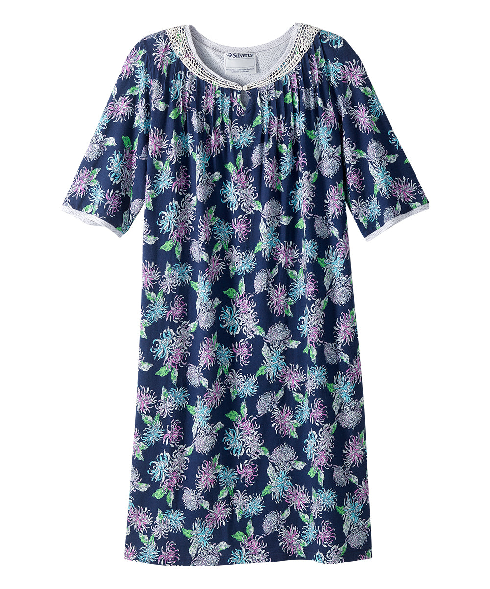 Open Back Knit Nightgown with Lace Trim - Clearance