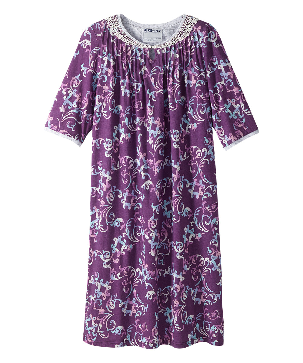 Open Back Knit Nightgown with Lace Trim - Clearance