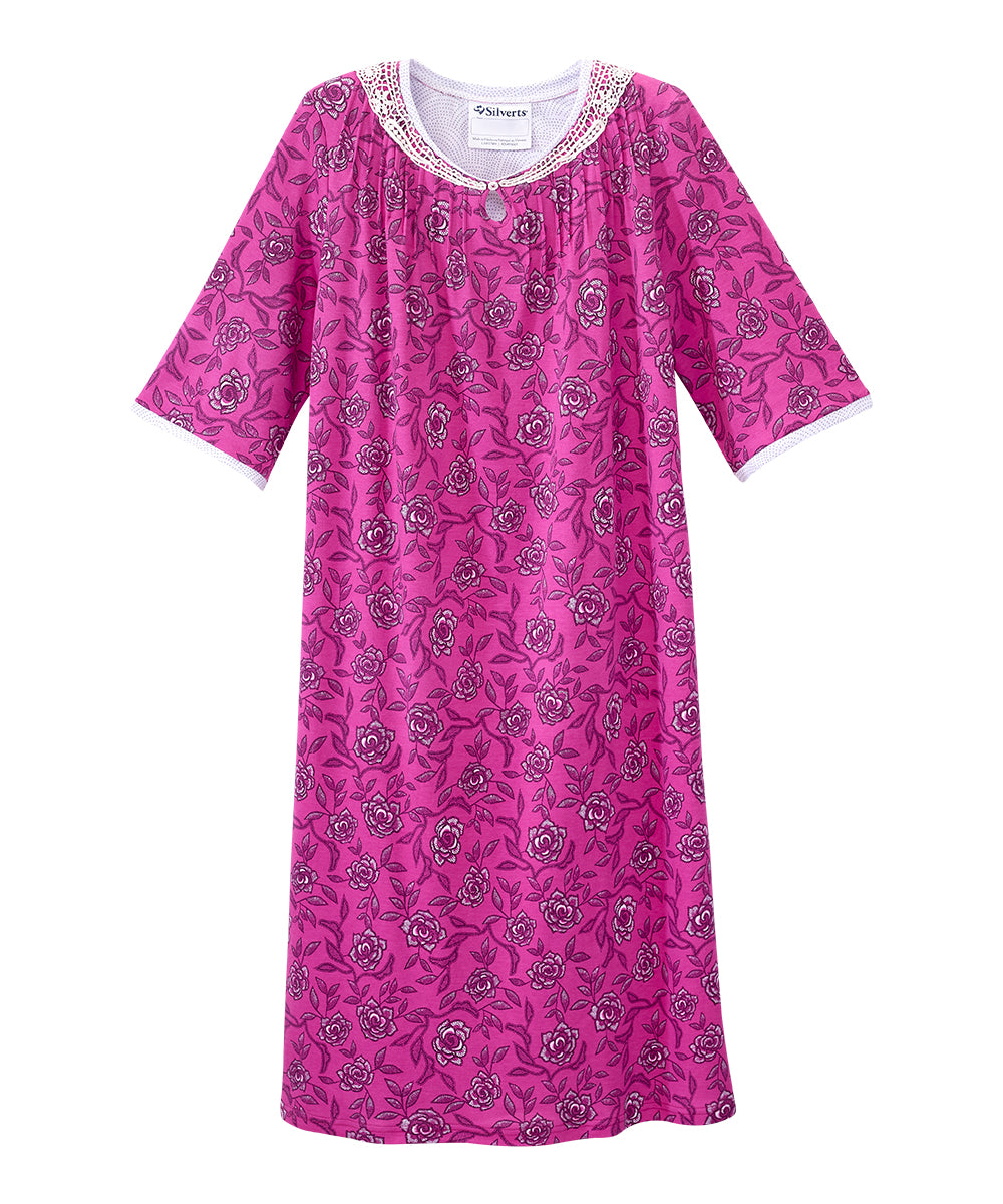 Open Back Knit Nightgown with Lace Trim - Clearance