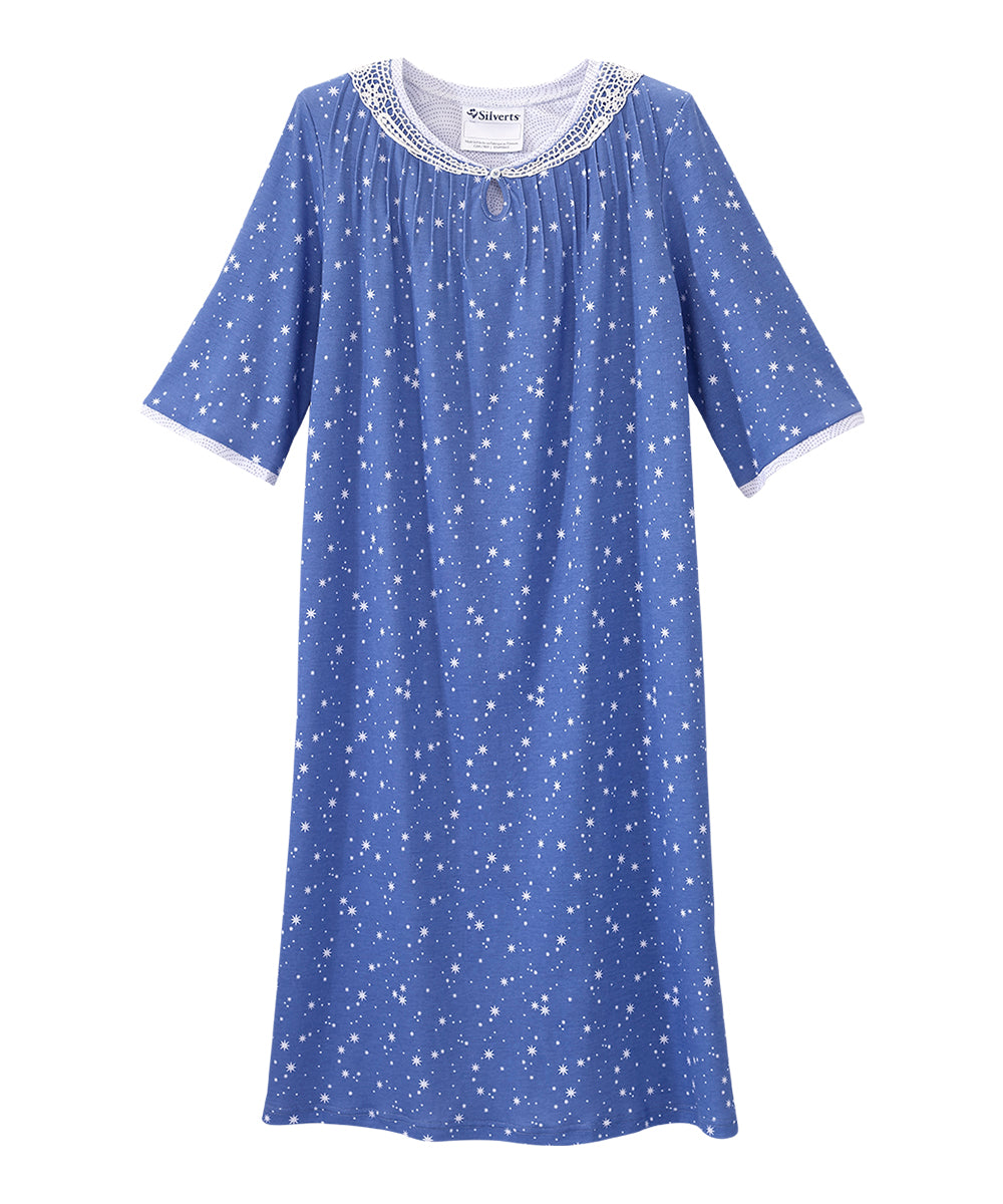 Open Back Knit Nightgown with Lace Trim - Clearance