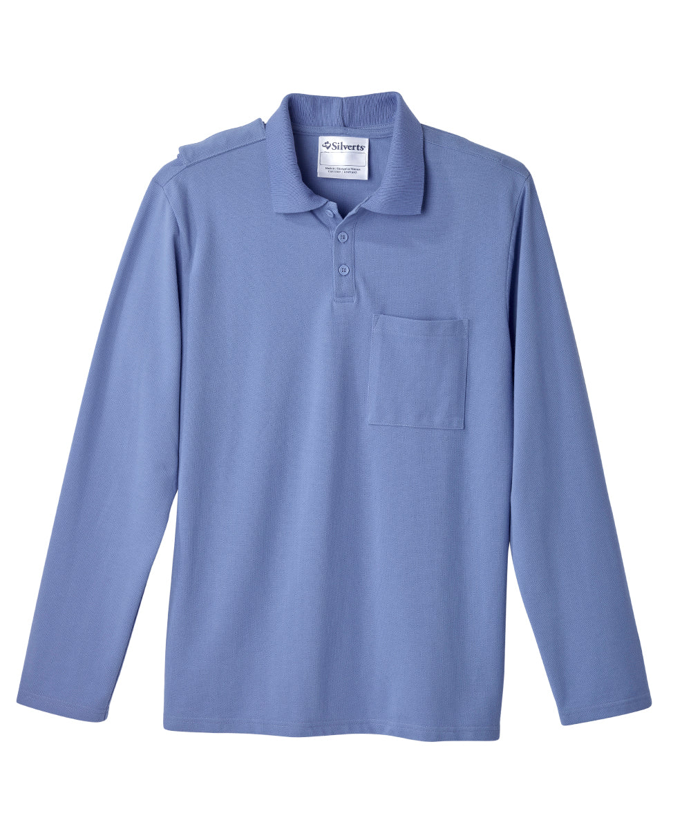 Men's Adaptive Open Back Polo Shirt with Long Sleeves