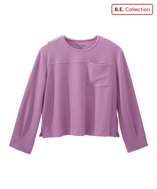 Women's Open Back Relaxed Ribbed Long Sleeve Top