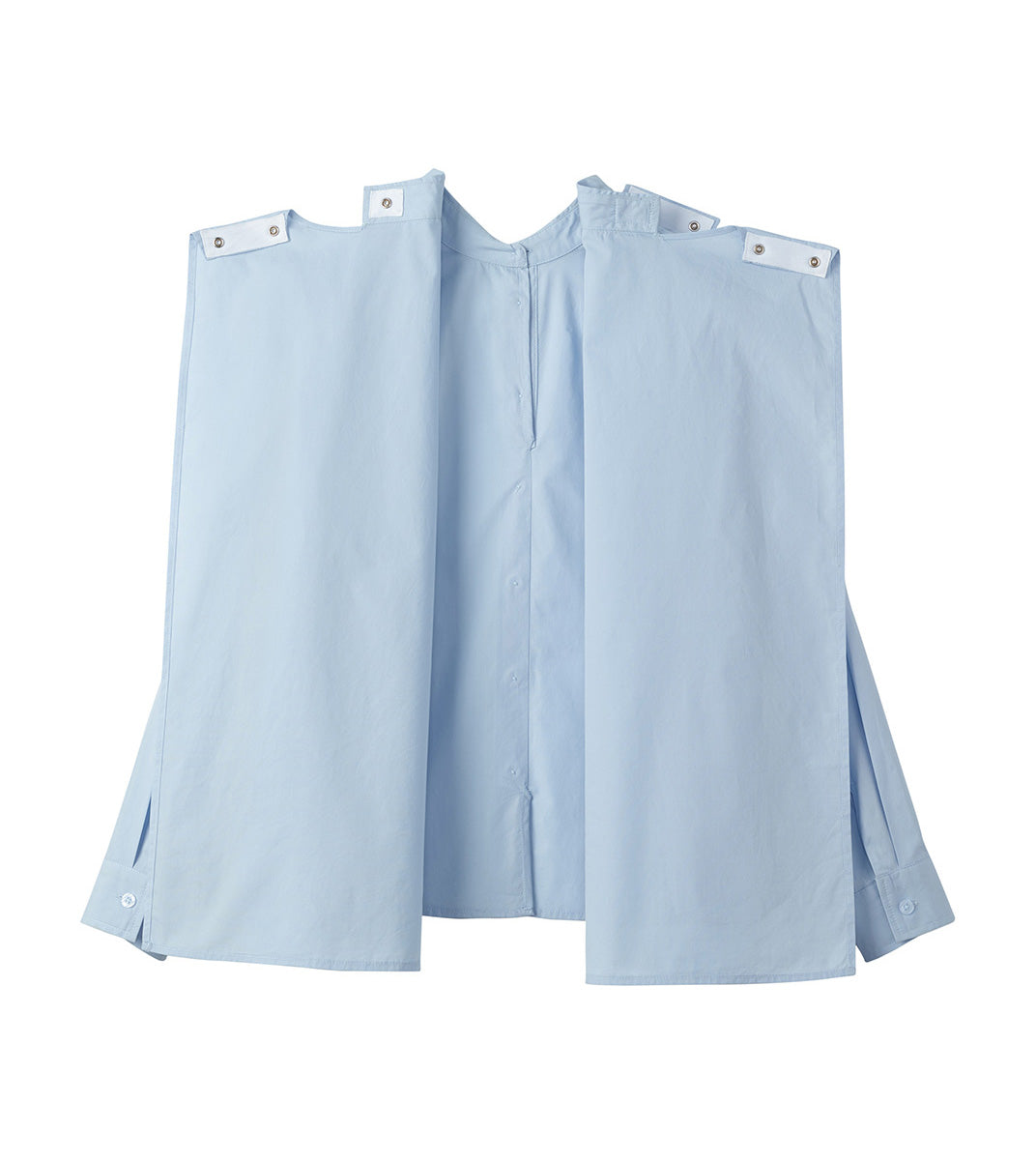 Light blue dress with white buttons on a white background