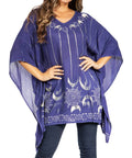 Sakkas Adalwin Third Tie Dye Desert Sun Circle Ponch Tunic Top Blouse W/Embroidery