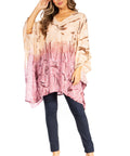 Sakkas Adalwin Third Tie Dye Desert Sun Circle Ponch Tunic Top Blouse W/Embroidery