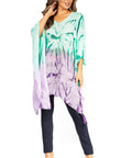 Sakkas Adalwin Third Tie Dye Desert Sun Circle Ponch Tunic Top Blouse W/Embroidery