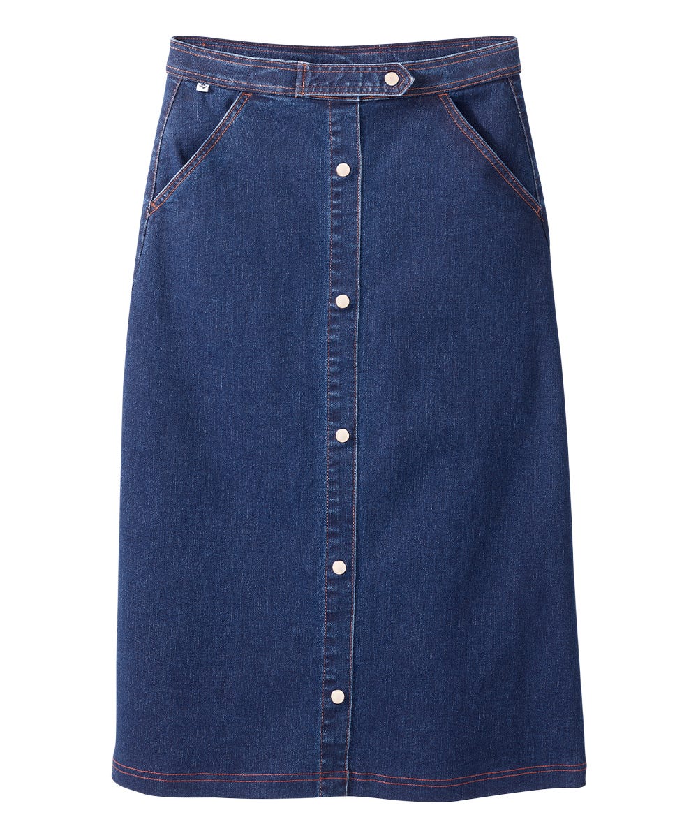 Women's Self Dressing Pull-On Denim Midi Skirt