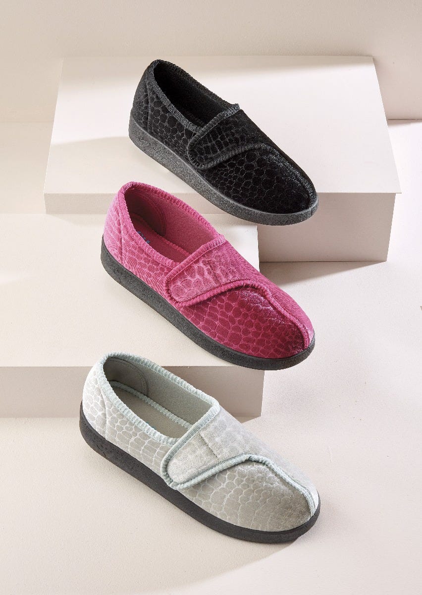 Women’s Soft Slippers with Easy Closures – Adjustable Fit (Regular to Extra Wide)