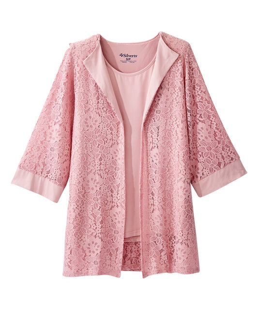 Women's Open Back Lace Blazer Twofer Top