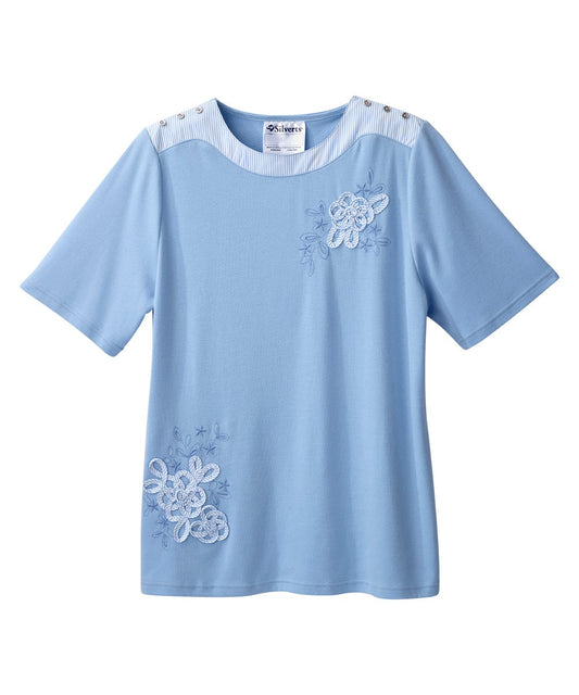 Women's Open Back Top with Embroidery Detail