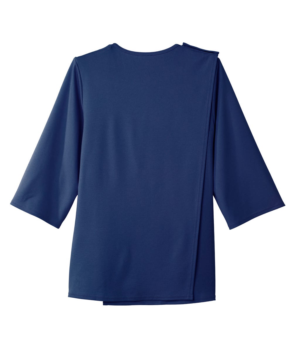 Blue dress with a unique back design on a white background