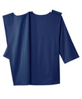 Blue blouse with a V-neckline and short sleeves on a white background