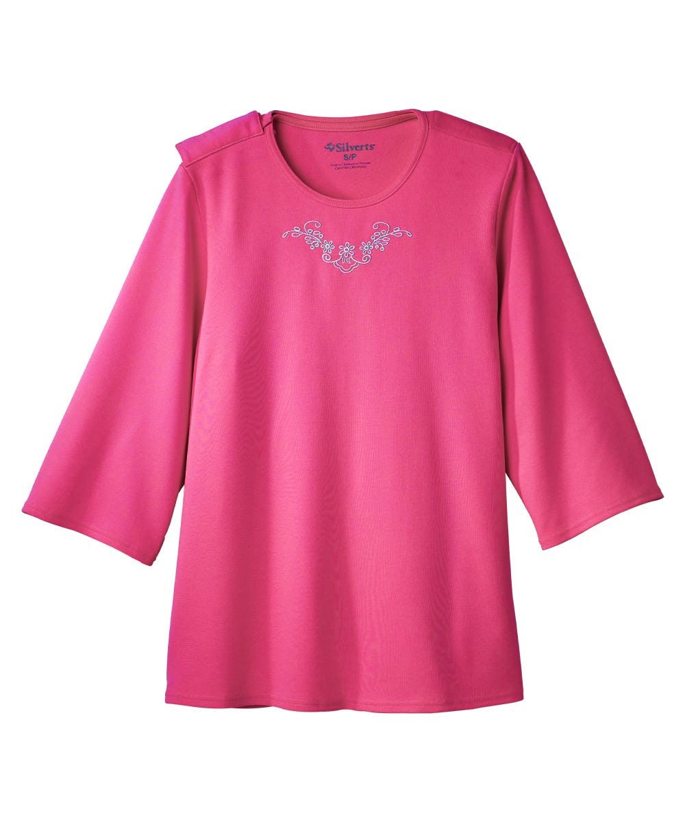 Women's Embroidered Adaptive 3/4 Sleeve Top - Clearance