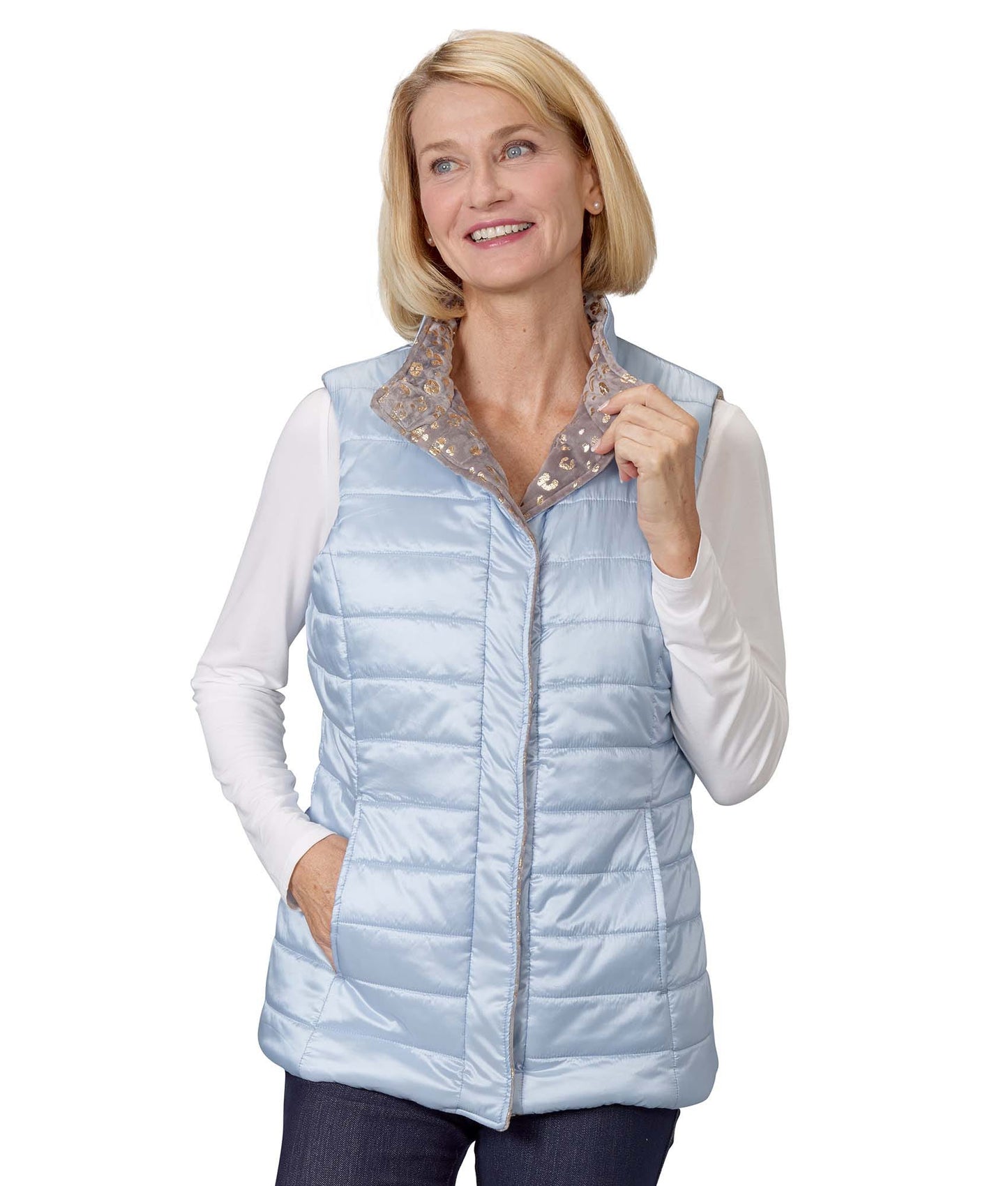 Women's Reversible Magnetic Snap Front Puffer Vest