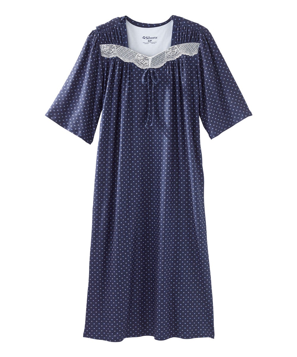Women's Open Back Lace Trim Nightgown with Pockets