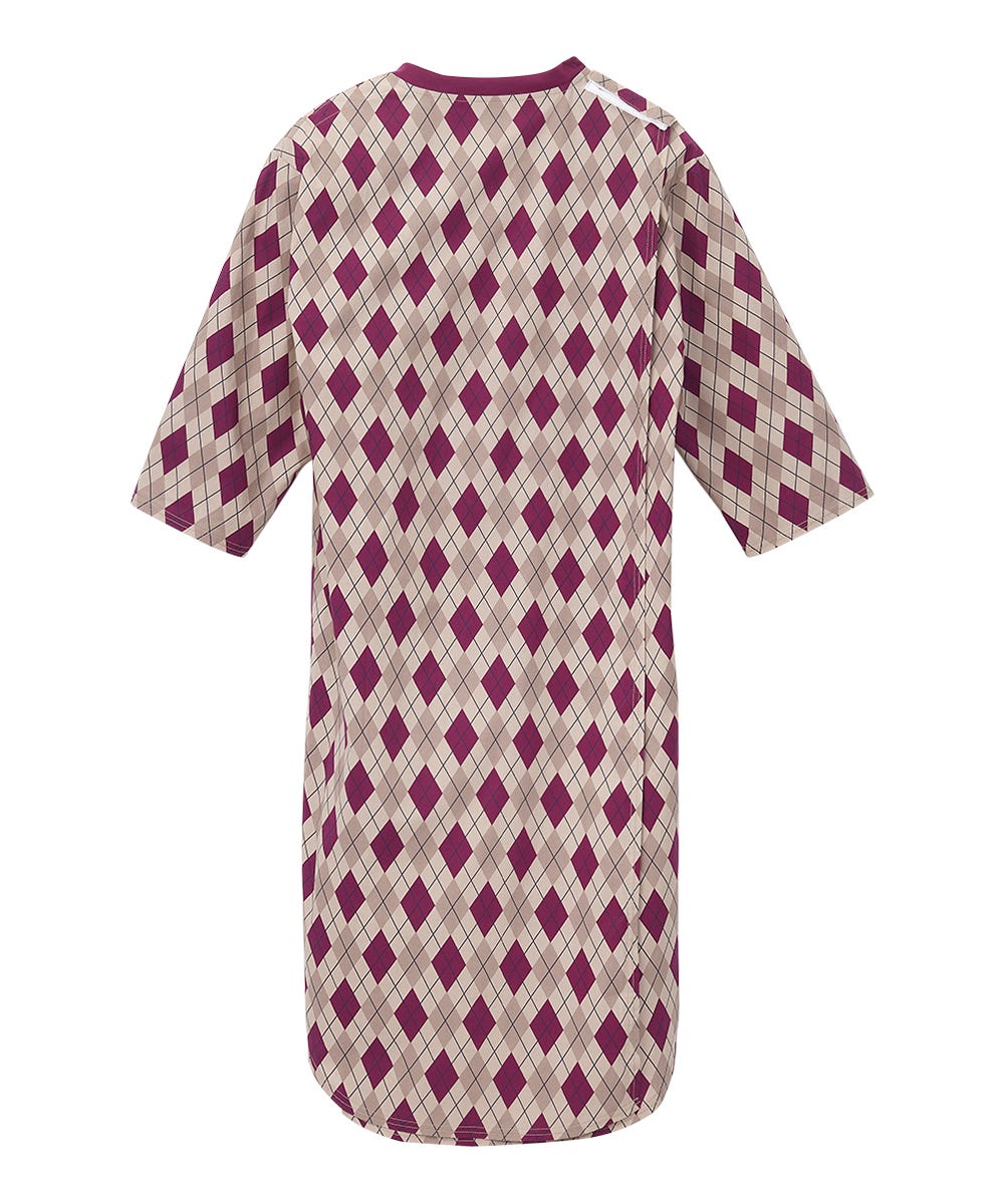 Purple and beige diamond patterned garment on a white background