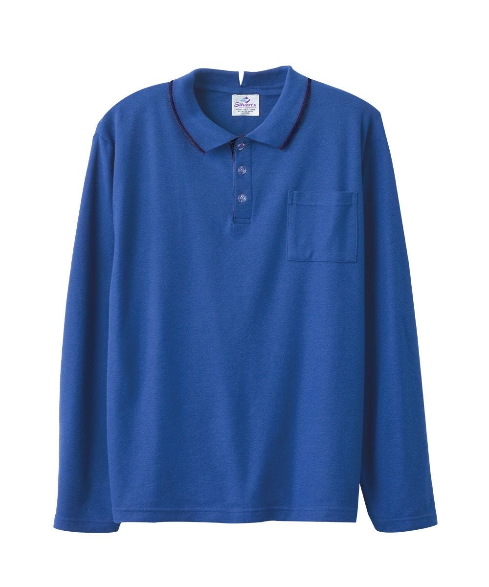 Men's Adaptive Open Back Polo Shirt with Long Sleeves - Clearance