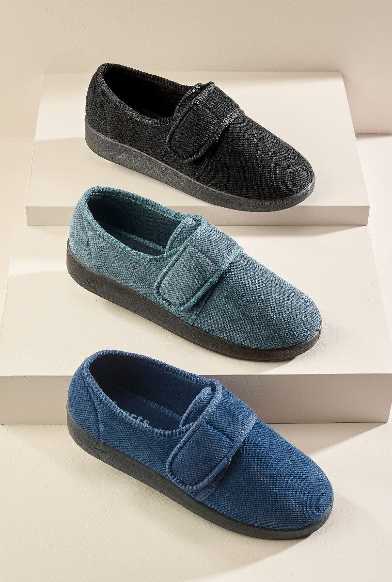 Men’s Soft Slippers with Easy Closures – Adjustable Fit (Regular to Extra Wide)
