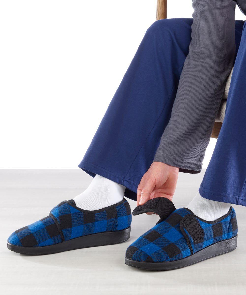 Men’s Soft Slippers with Easy Closures – Adjustable Fit (Regular to Extra Wide)