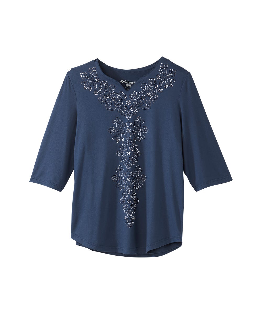 Women's Open Back V-Neck Embellished Top